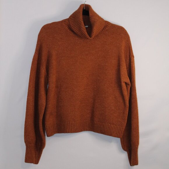 Fable rusty-copper brown cowl neck cropped sweater L - Picture 2 of 8